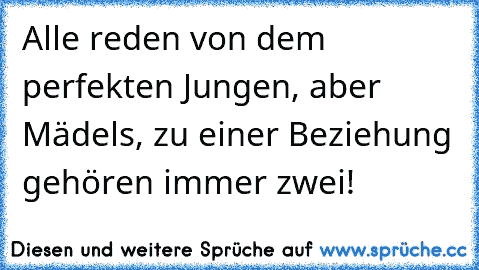 Alle reden von dem perfekten Jungen, aber Mädels, zu einer Beziehung gehören immer zwei!