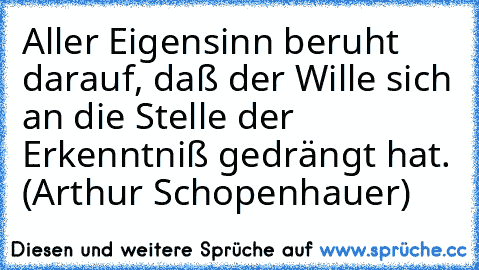 Aller Eigensinn beruht darauf, daß der Wille sich an die Stelle der Erkenntniß gedrängt hat. (Arthur Schopenhauer)