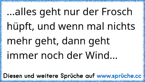 ...alles geht nur der Frosch hüpft, und wenn mal nichts mehr geht, dann geht immer noch der Wind...