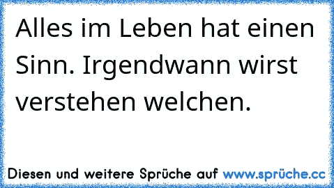 Alles im Leben hat einen Sinn. Irgendwann wirst verstehen welchen.