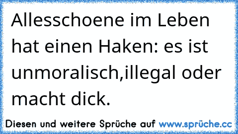 Alles
schoene im Leben hat einen Haken: es ist unmoralisch,illegal oder macht dick.