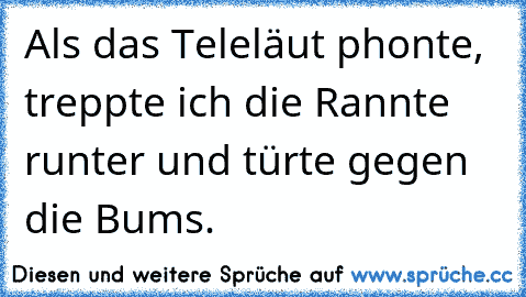 Als das Teleläut phonte, treppte ich die Rannte runter und türte gegen die Bums.