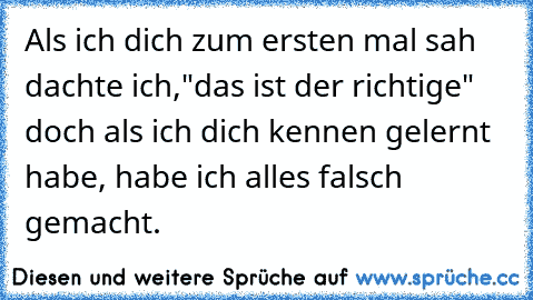 Als ich dich zum ersten mal sah dachte ich,
"das ist der richtige" doch als ich dich kennen gelernt habe, habe ich alles falsch gemacht.
♥♥♥