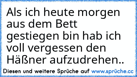 Als ich heute morgen aus dem Bett gestiegen bin hab ich voll vergessen den Häßner aufzudrehen..