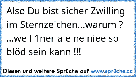 Also Du bist sicher Zwilling im Sternzeichen...warum ? ...weil 1ner aleine niee so blöd sein kann !!!