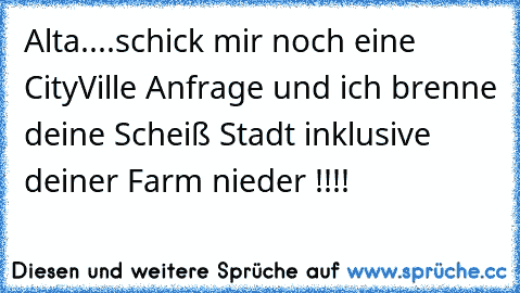 Alta....schick mir noch eine CityVille Anfrage und ich brenne deine Scheiß Stadt inklusive deiner Farm nieder !!!!