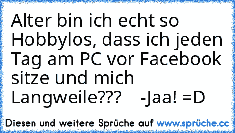 Alter bin ich echt so Hobbylos, dass ich jeden Tag am PC vor Facebook sitze und mich Langweile???    -Jaa! =D