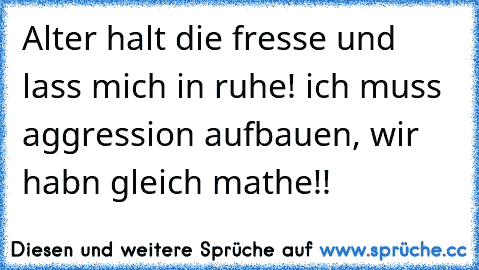 Alter halt die fresse und lass mich in ruhe! ich muss aggression aufbauen, wir habn gleich mathe!!