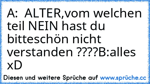 A:  ALTER,vom welchen teil NEIN hast du bitteschön nicht verstanden ????
B:alles  xD