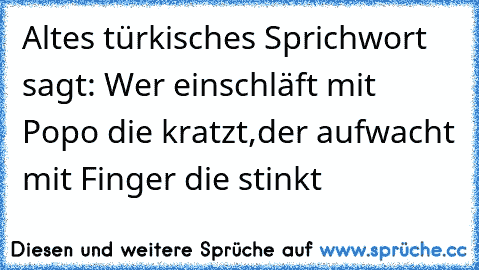 Altes türkisches Sprichwort sagt: Wer einschläft mit Popo die kratzt,der aufwacht mit Finger die stinkt