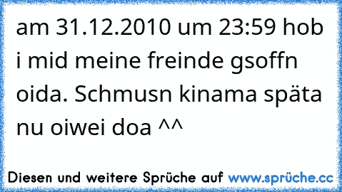 am 31.12.2010 um 23:59 hob i mid meine freinde gsoffn oida. Schmusn kinama späta nu oiwei doa ^^