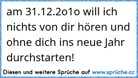 am 31.12.2o1o will ich nichts von dir hören und ohne dich ins neue Jahr durchstarten!