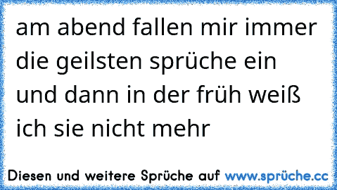 am abend fallen mir immer die geilsten sprüche ein und dann in der früh weiß ich sie nicht mehr