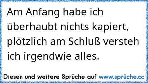 Am Anfang habe ich überhaubt nichts kapiert, plötzlich am Schluß versteh ich irgendwie alles.