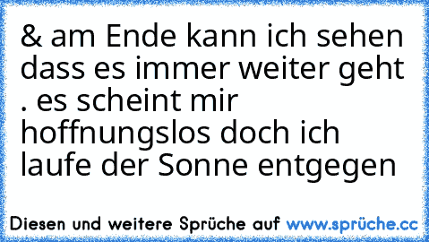 & am Ende kann ich sehen dass es immer weiter geht . es scheint mir hoffnungslos doch ich laufe der Sonne entgegen ♥