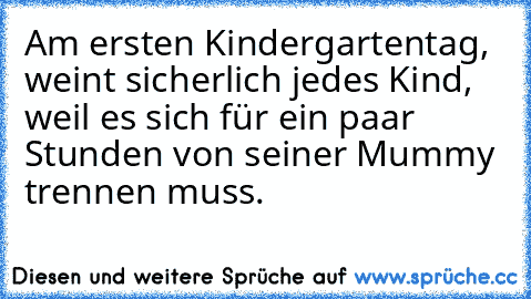 Am ersten Kindergartentag, weint sicherlich jedes Kind, weil es sich für ein paar Stunden von seiner Mummy trennen muss. ♥