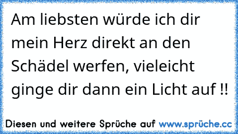 Am liebsten würde ich dir mein Herz direkt an den Schädel werfen, vieleicht ginge dir dann ein Licht auf !!