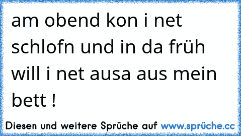 am obend kon i net schlofn und in da früh will i net ausa aus mein bett !