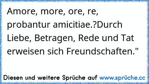 Amore, more, ore, re, probantur amicitiae.
?Durch Liebe, Betragen, Rede und Tat erweisen sich Freundschaften."