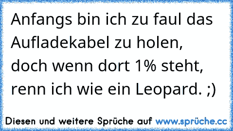 Anfangs bin ich zu faul das Aufladekabel zu holen, doch wenn dort 1% steht, renn ich wie ein Leopard. ;) ♥