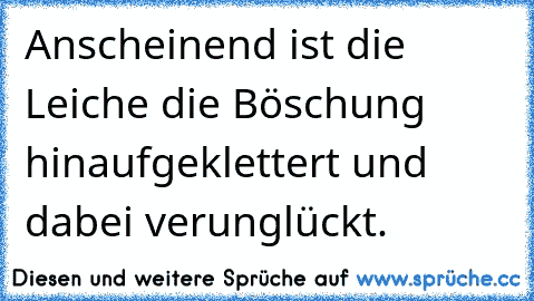 Anscheinend ist die Leiche die Böschung hinaufgeklettert und dabei verunglückt.