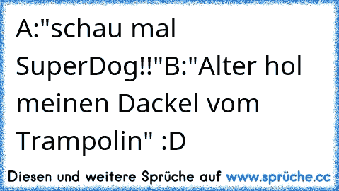 A:"schau mal SuperDog!!"
B:"Alter hol meinen Dackel vom Trampolin" :D