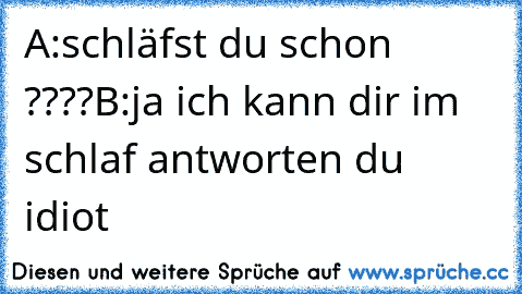 A:schläfst du schon ????
B:ja ich kann dir im schlaf antworten du idiot