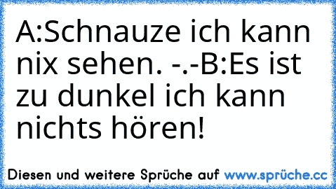 A:Schnauze ich kann nix sehen. -.-
B:Es ist zu dunkel ich kann nichts hören!