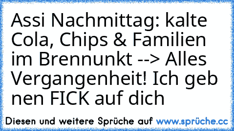 Assi Nachmittag: kalte Cola, Chips & Familien im Brennunkt --> Alles Vergangenheit! Ich geb nen FICK auf dich ♥