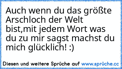 Auch wenn du das größte Arschloch der Welt bist,mit jedem Wort was du zu mir sagst machst du mich glücklich! :) ♥