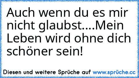 Auch wenn du es mir nicht glaubst....
Mein Leben wird ohne dich schöner sein!