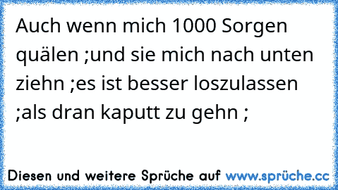 Auch wenn mich 1000 Sorgen quälen ;
und sie mich nach unten ziehn ;
es ist besser loszulassen ;
als dran kaputt zu gehn ; ♥