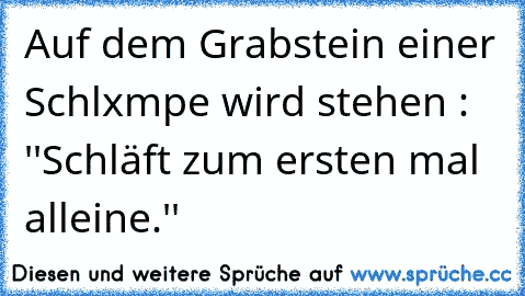 Auf dem Grabstein einer Schlxmpe wird stehen : ''Schläft zum ersten mal alleine.''