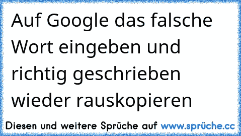 Auf Google das falsche Wort eingeben und richtig geschrieben wieder rauskopieren