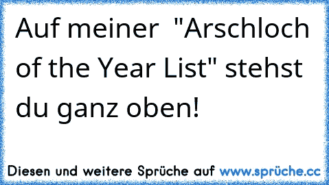 Auf meiner  "Arschloch of the Year List" stehst du ganz oben!