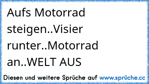 Aufs Motorrad steigen..
Visier runter..
Motorrad an..
♥WELT AUS♥