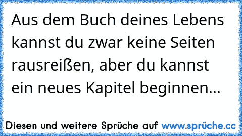 Aus dem Buch deines Lebens kannst du zwar keine Seiten rausreißen, aber du kannst ein neues Kapitel beginnen...