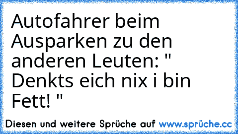 Autofahrer beim Ausparken zu den anderen Leuten: " Denkts eich nix i bin Fett! "