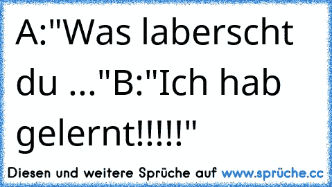 A:"Was laberscht du ..."
B:"Ich hab gelernt!!!!!"