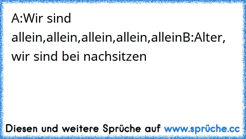 A:Wir sind allein,allein,allein,allein,allein
B:Alter, wir sind bei nachsitzen