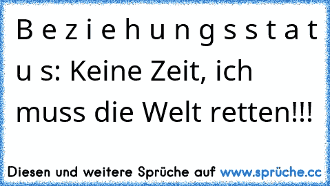 B e z i e h u n g s s t a t u s: Keine Zeit, ich muss die Welt retten!!!