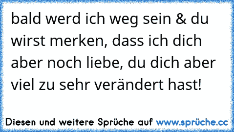 bald werd ich weg sein & du wirst merken, dass ich dich aber noch liebe, du dich aber viel zu sehr verändert hast!