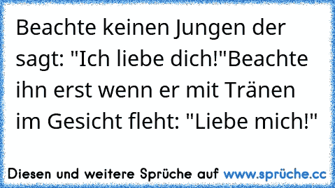 Beachte keinen Jungen der sagt: "Ich liebe dich!"
Beachte ihn erst wenn er mit Tränen im Gesicht fleht: "Liebe mich!"