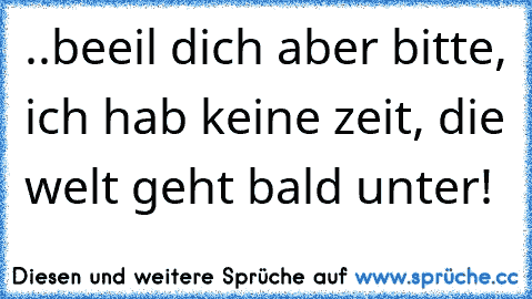 ..beeil dich aber bitte, ich hab keine zeit, die welt geht bald unter!