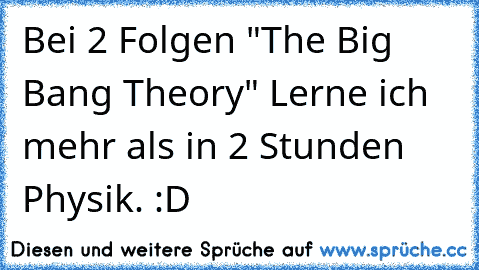 Bei 2 Folgen "The Big Bang Theory" Lerne ich mehr als in 2 Stunden Physik. :D