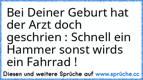 Bei Deiner Geburt hat der Arzt doch geschrien : Schnell ein Hammer sonst wirds ein Fahrrad !