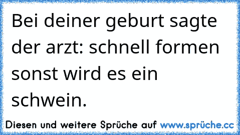 Bei deiner geburt sagte der arzt: schnell formen sonst wird es ein schwein.