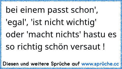 bei einem ´passt schon', 'egal', 'ist nicht wichtig' oder 'macht nichts' hastu es so richtig schön versaut !