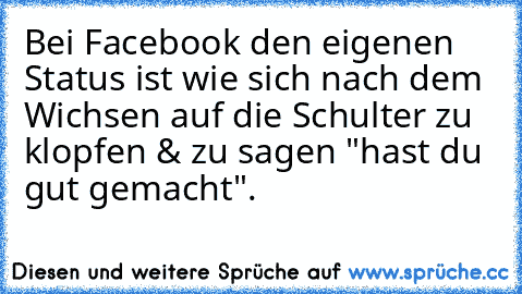 Bei Facebook den eigenen Status ist wie sich nach dem Wichsen auf die Schulter zu klopfen & zu sagen "hast du gut gemacht".