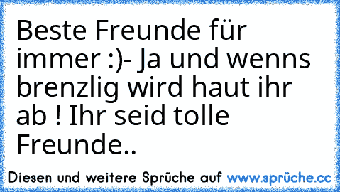 Beste Freunde für immer :)
- Ja und wenns brenzlig wird haut ihr ab ! Ihr seid tolle Freunde..